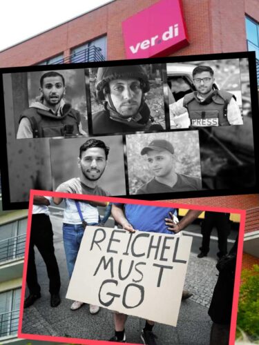 BERLIN: Vigil in front of German Journalist Union (verdi) – Call for resignation of union boss because of complicity