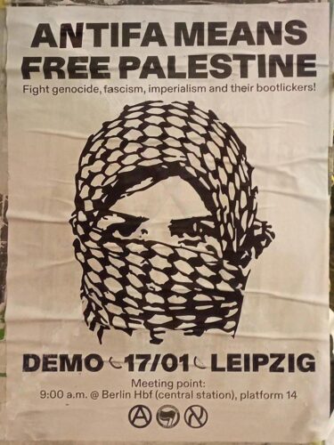 Photo: Berlin Poster for 17.11. Antifa means Free Palestine Demo in Leipzig
